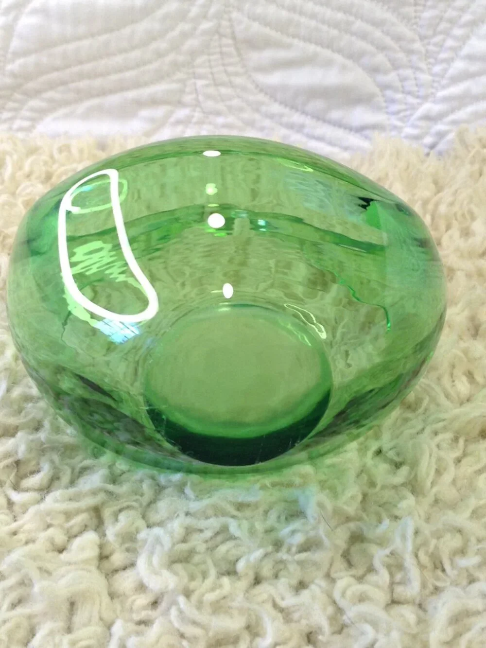 VTG Art Glass Murano-like Swung Bowl/Basket Green Poss Viking Collectible MCM